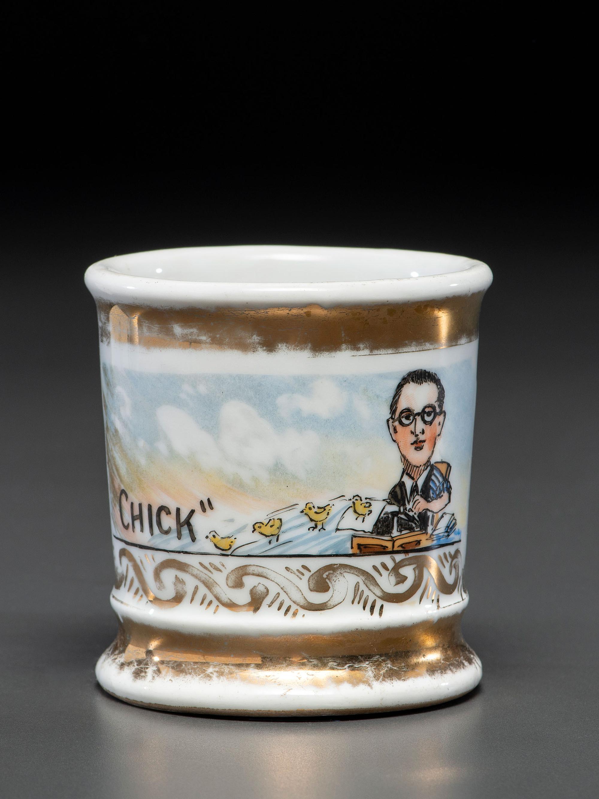 A Porcelain Occupational Shaving Mug Belonging to Sportswriter Chic Feldman of Scranton, Pennsylvania