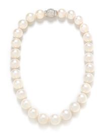 An 18 Karat White Gold, Diamond, Cultured South Sea Pearl Necklace, 106.30 dwts.