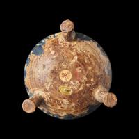 A Rare Chinese Blue and Amber-Splashed Tripod Vessel, Probably Tang Dynasty 或爲唐 藍彩三足陶爐