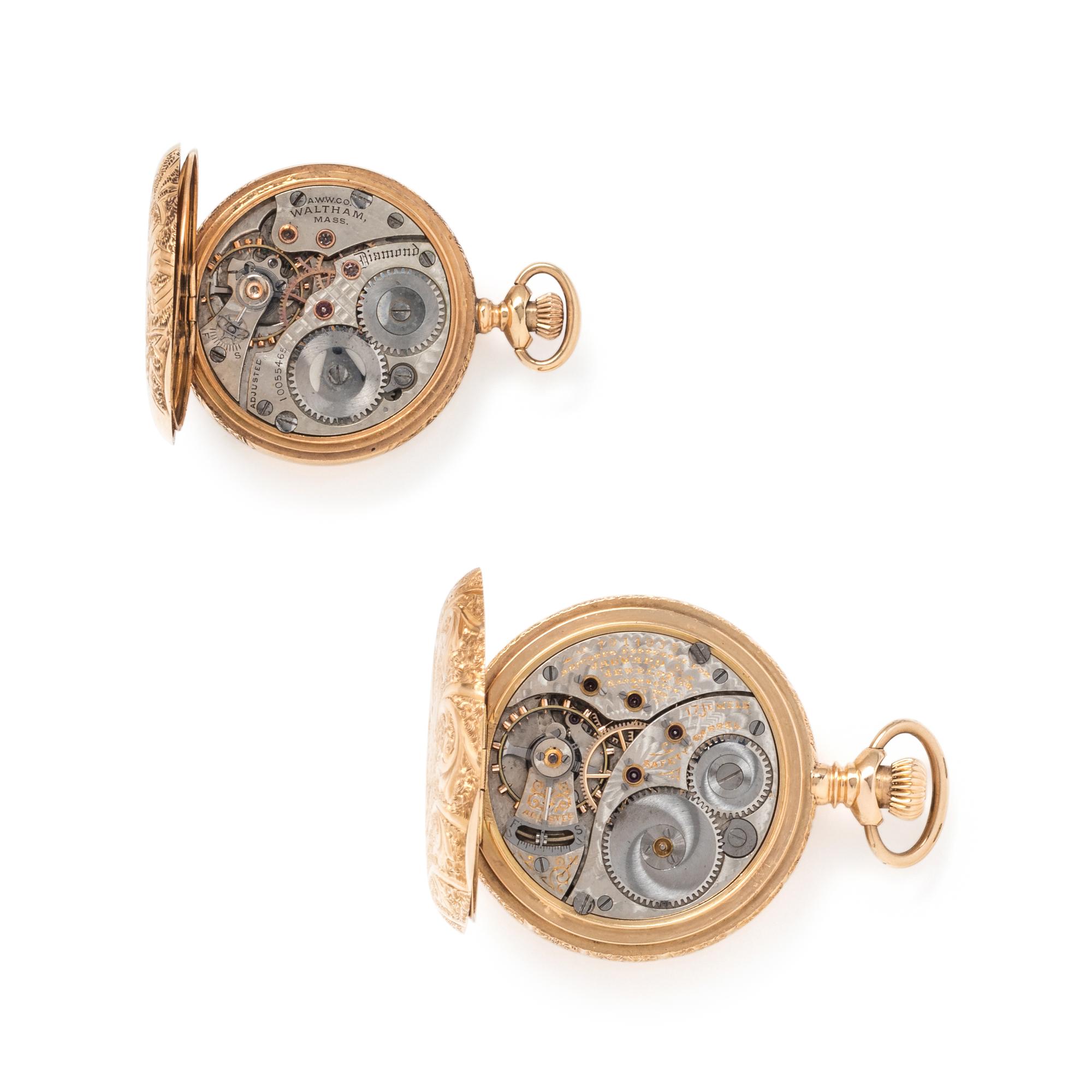COLLECTION OF 14K YELLOW GOLD HUNTER CASE POCKET WATCHES