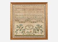 An English needlework sampler, Augusta Mary Horton, dated "June 6, 1798"