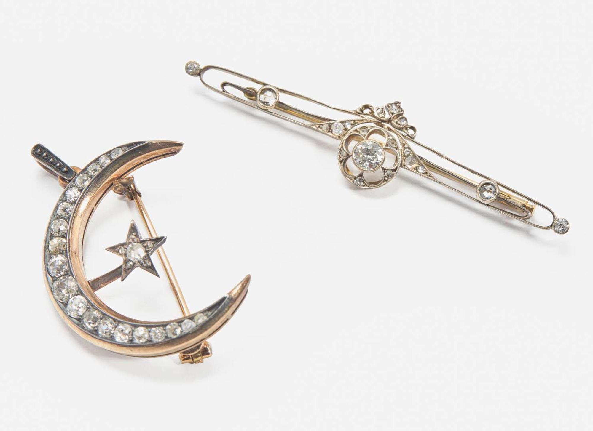 A Set of Two Victorian Diamond Brooches