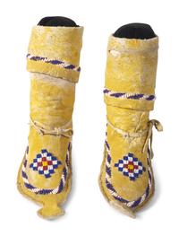 Apache Child's Beaded Boot Moccasins, with Yellow Ochre