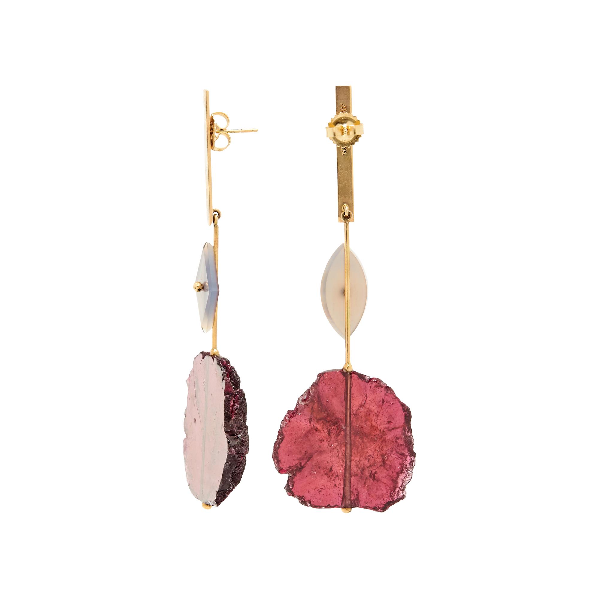KATHLEEN WHITAKER, RUBELLITE SLICE PENDANT EARRINGS