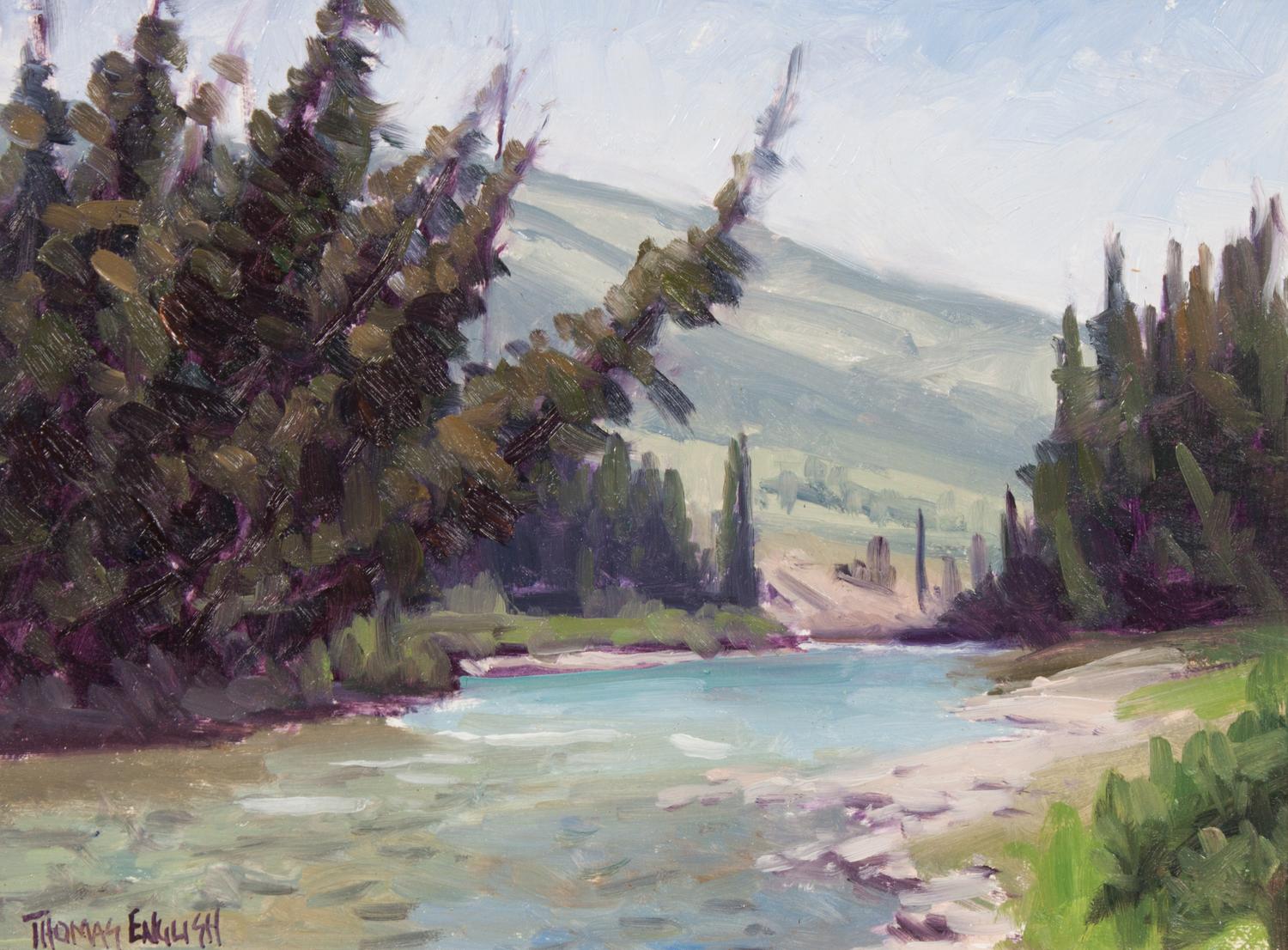 Thomas English, (American, b. 1949), Sun River in the Bob and On Willow Creek Trail (two works)