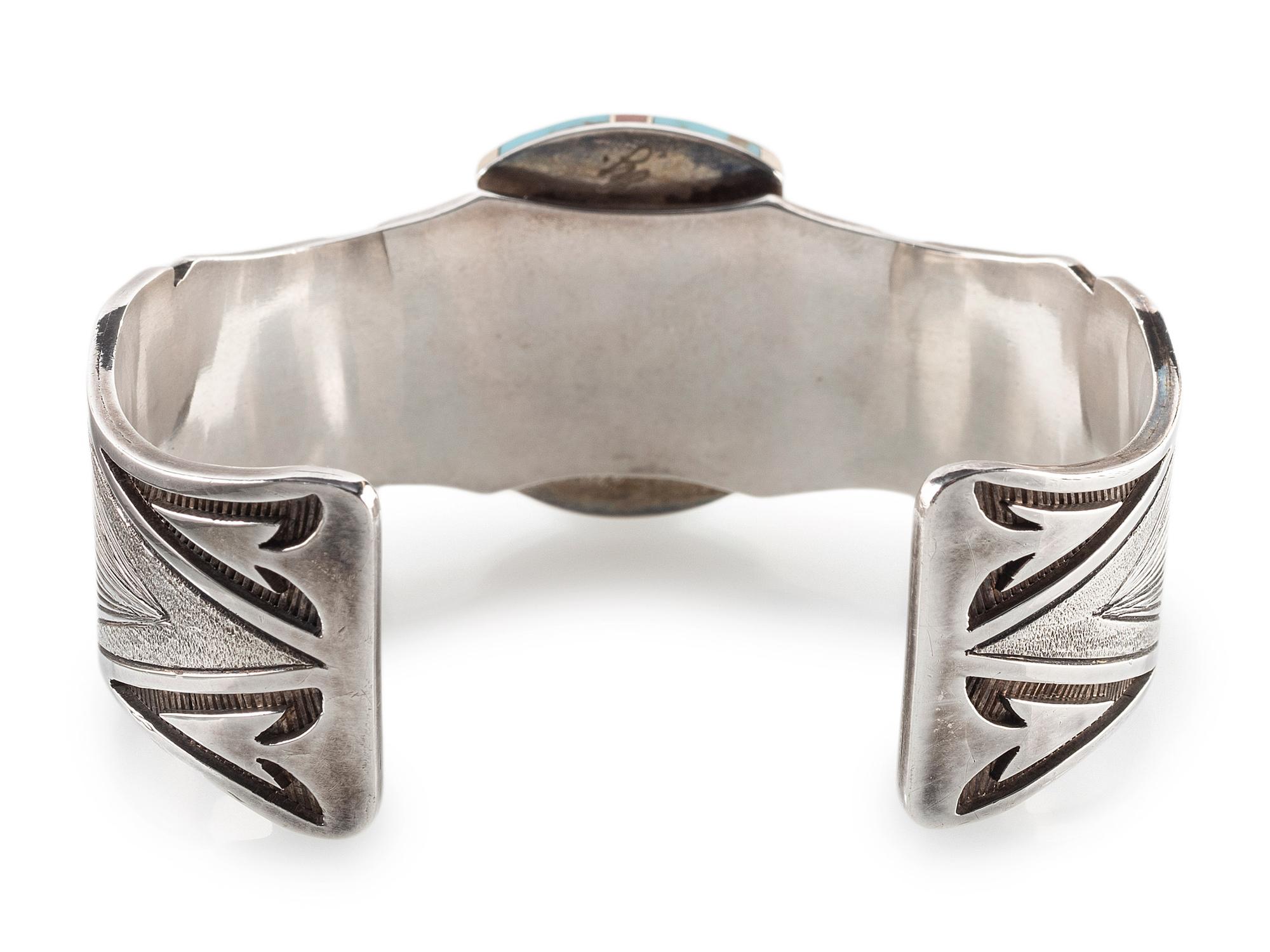 Sterling Silver Cuff Bracelet, with 14K Gold Accents, set with Turquoise and Coral