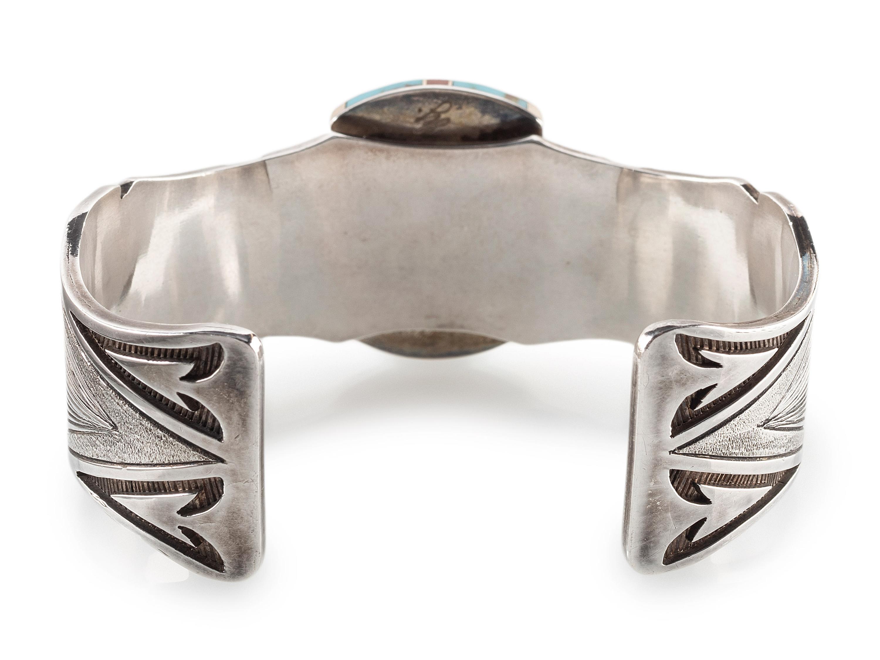 Sterling Silver Cuff Bracelet, with 14K Gold Accents, set with Turquoise and Coral