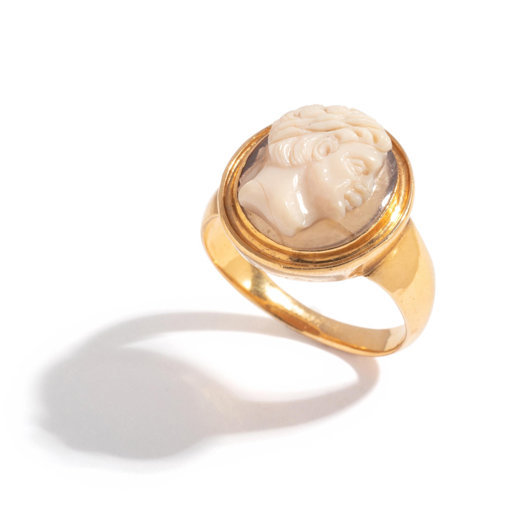 A Neoclassical Sardonyx Cameo and Gold Finger Ring with a Male Portrait Head