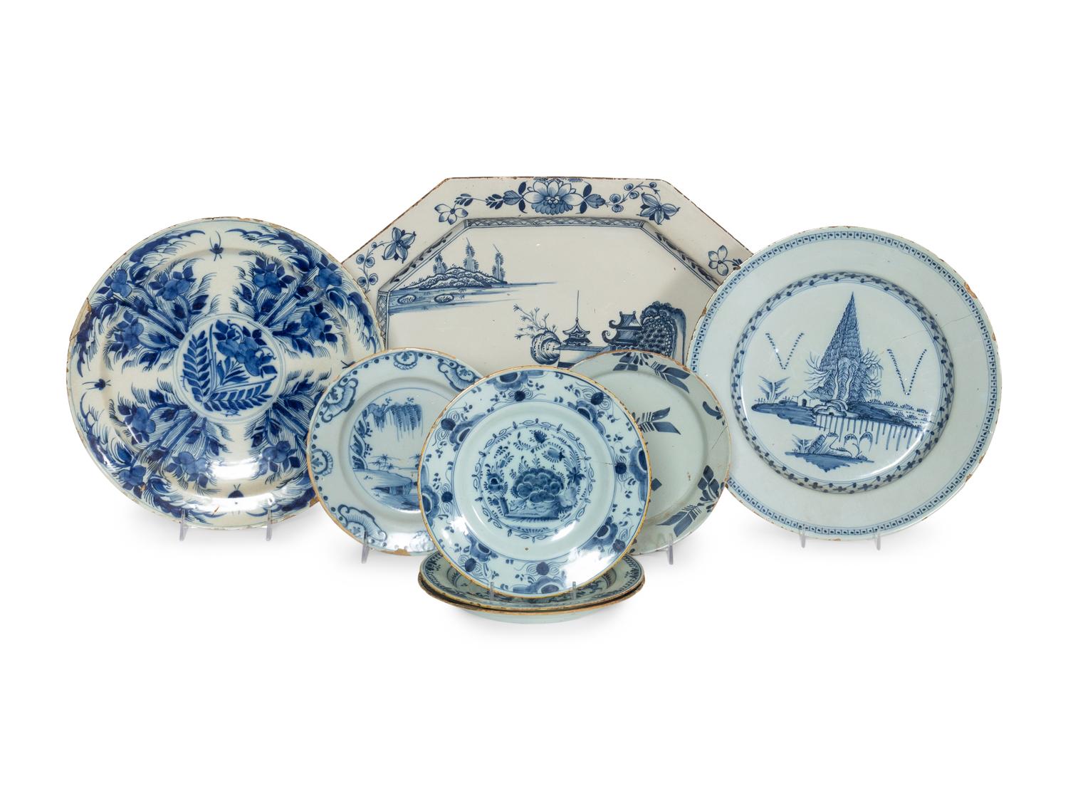 A Group of Seven Delft Earthenware Plates and Chargers