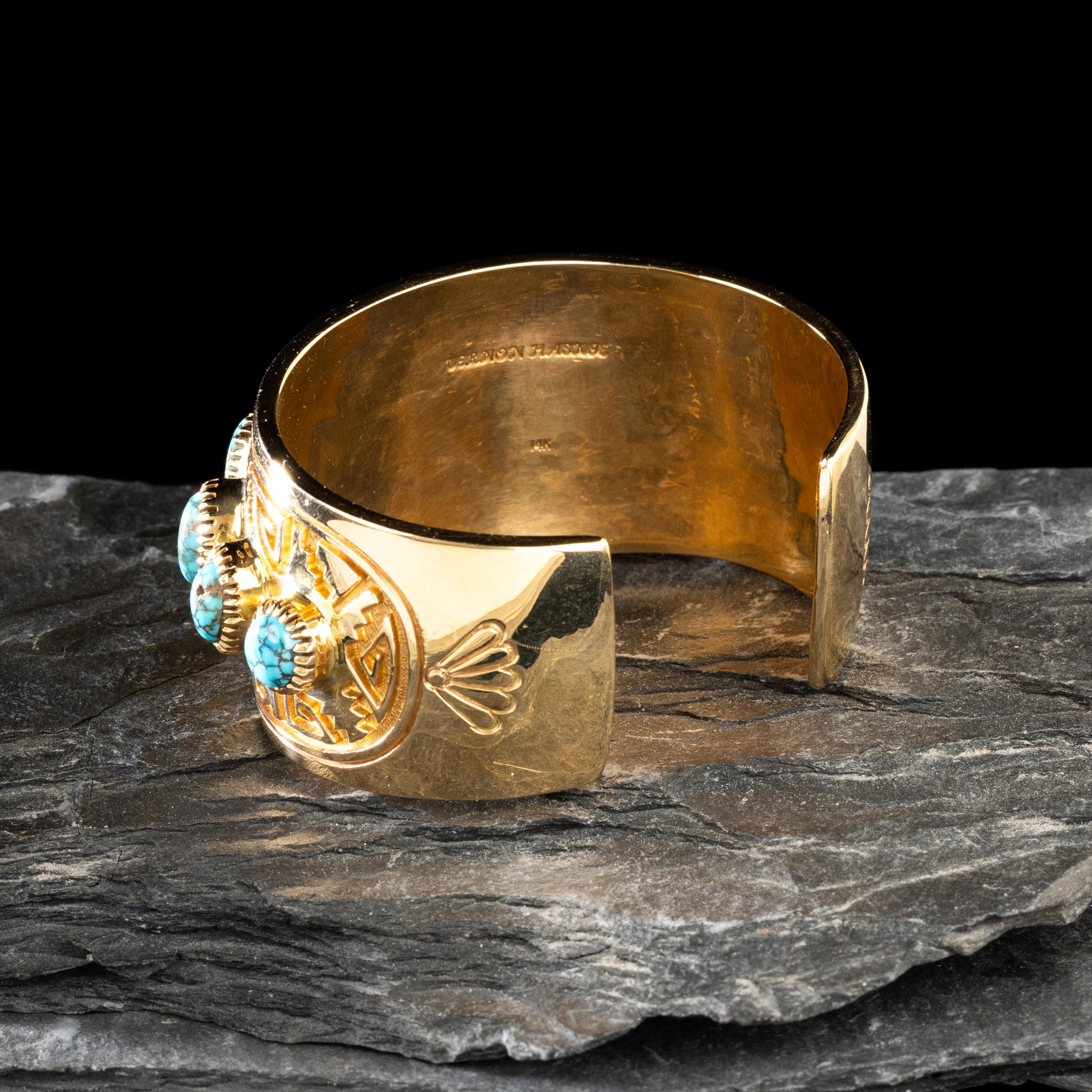 Vernon Haskie (Diné, b. 1968) — 14K Gold and Gem Grade Turquoise Cuff Bracelet