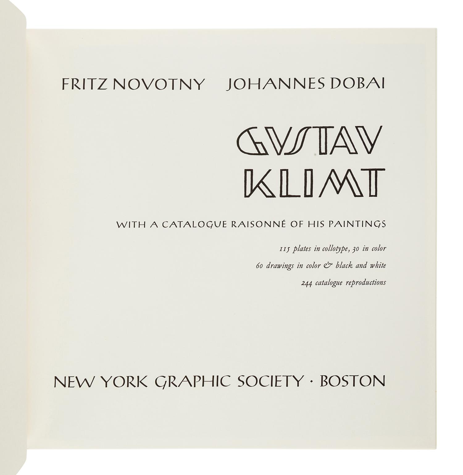 [KLIMT, Gustav (1862-1918)]. NOVOTNY, Fritz. Gustav Klimt: With a Catalogue Raisonné of His Paintings. Boston: New York Graphic Society, 1975.