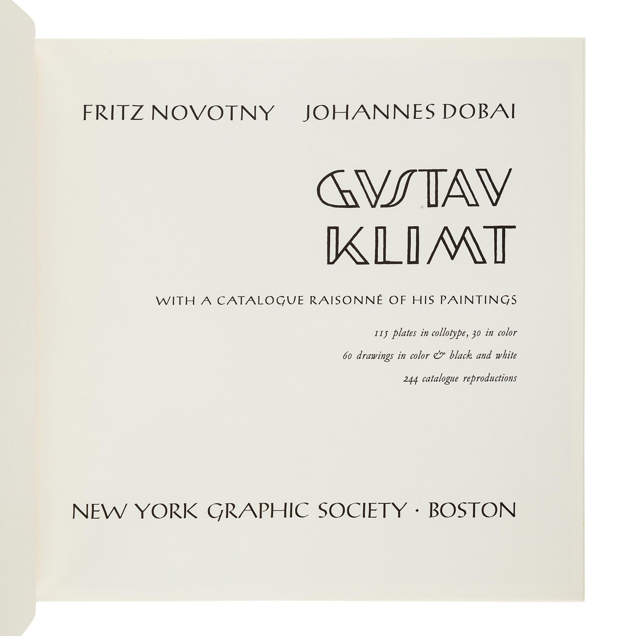 [KLIMT, Gustav (1862-1918)]. NOVOTNY, Fritz. Gustav Klimt: With a Catalogue Raisonné of His Paintings. Boston: New York Graphic Society, 1975.