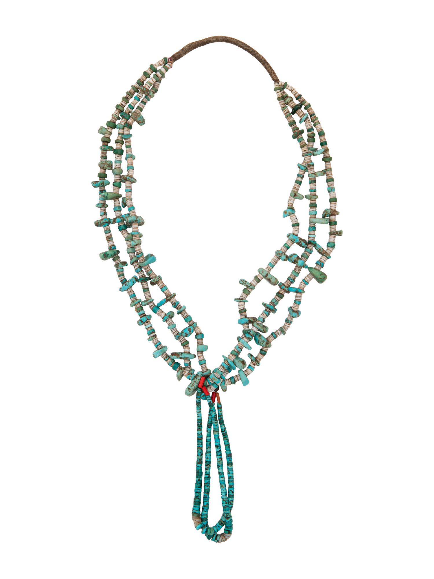 Pueblo Three-strand Turquoise Nugget Necklace, with Joclas