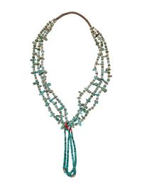 Pueblo Three-strand Turquoise Nugget Necklace, with Joclas