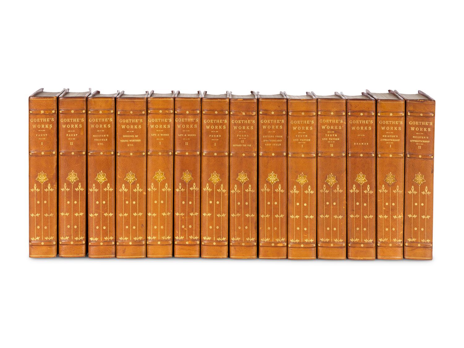 [BINDINGS]. A group of 175 volumes, most in fine full or half leather bindings, including works relating to American and European literature and poetry.