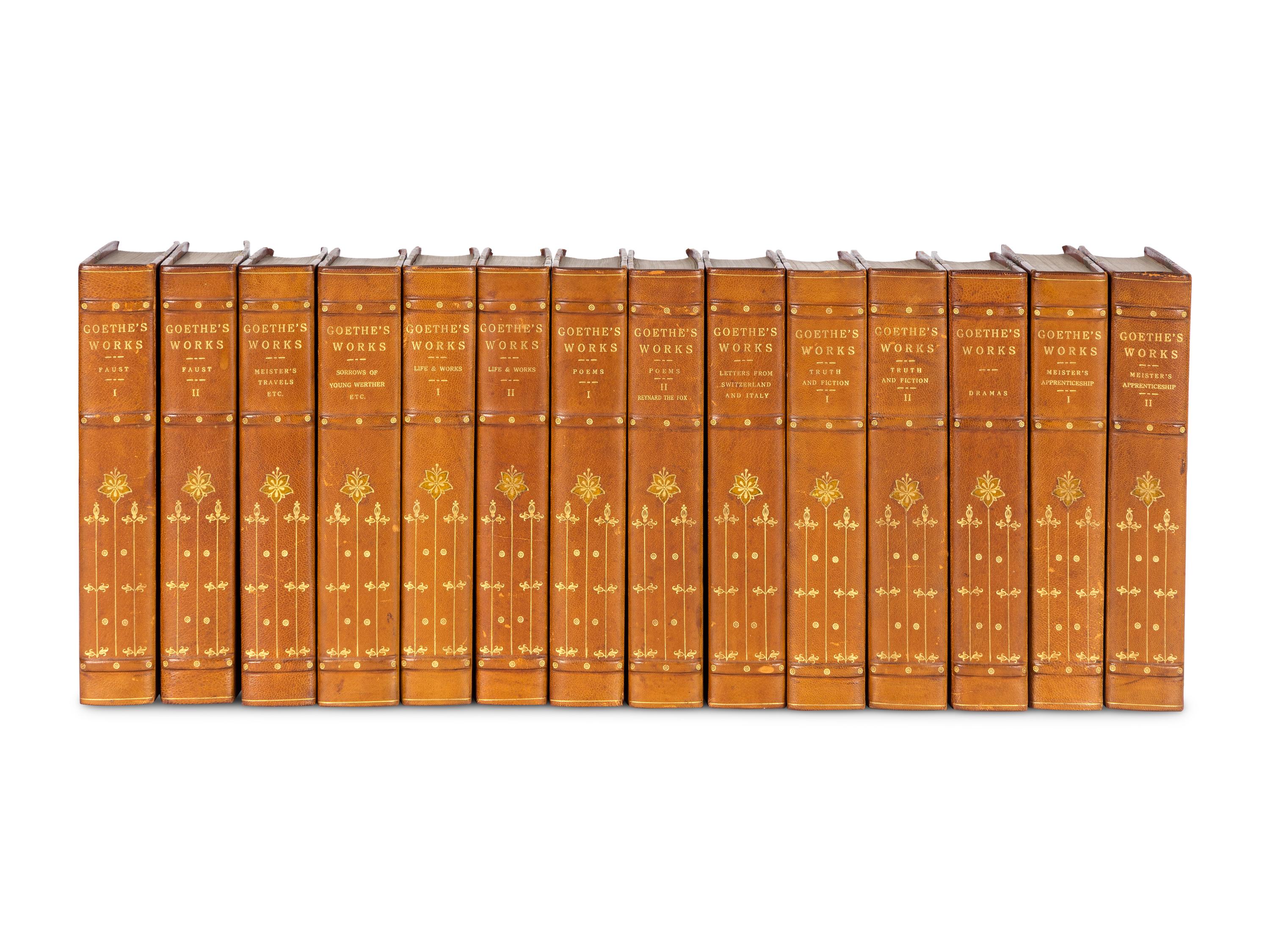 [BINDINGS]. A group of 175 volumes, most in fine full or half leather bindings, including works relating to American and European literature and poetry.