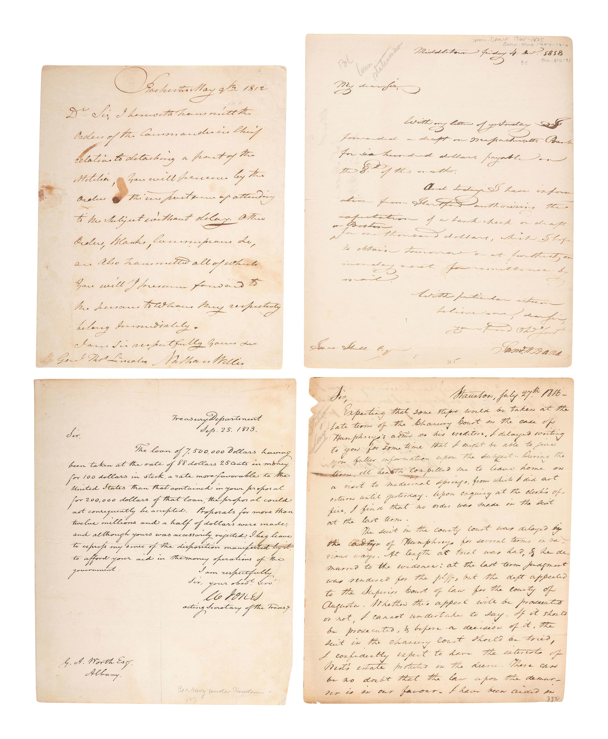 [WAR OF 1812]. Autographs associated with the War of 1812, including Commodore David PORTER (1780-1843).