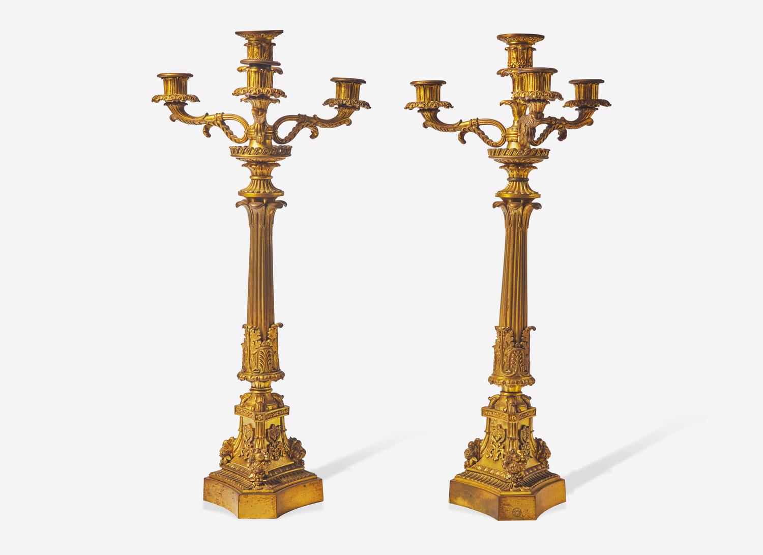A Pair of French Gilt Bronze Four-Light Candelabra