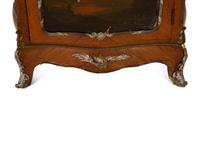A Louis XV Style Gilt Bronze Mounted Parquetry and Vernis Martin Marble-Top Cabinet