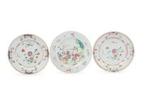 Three Chinese Export Famille Rose Porcelain Plates