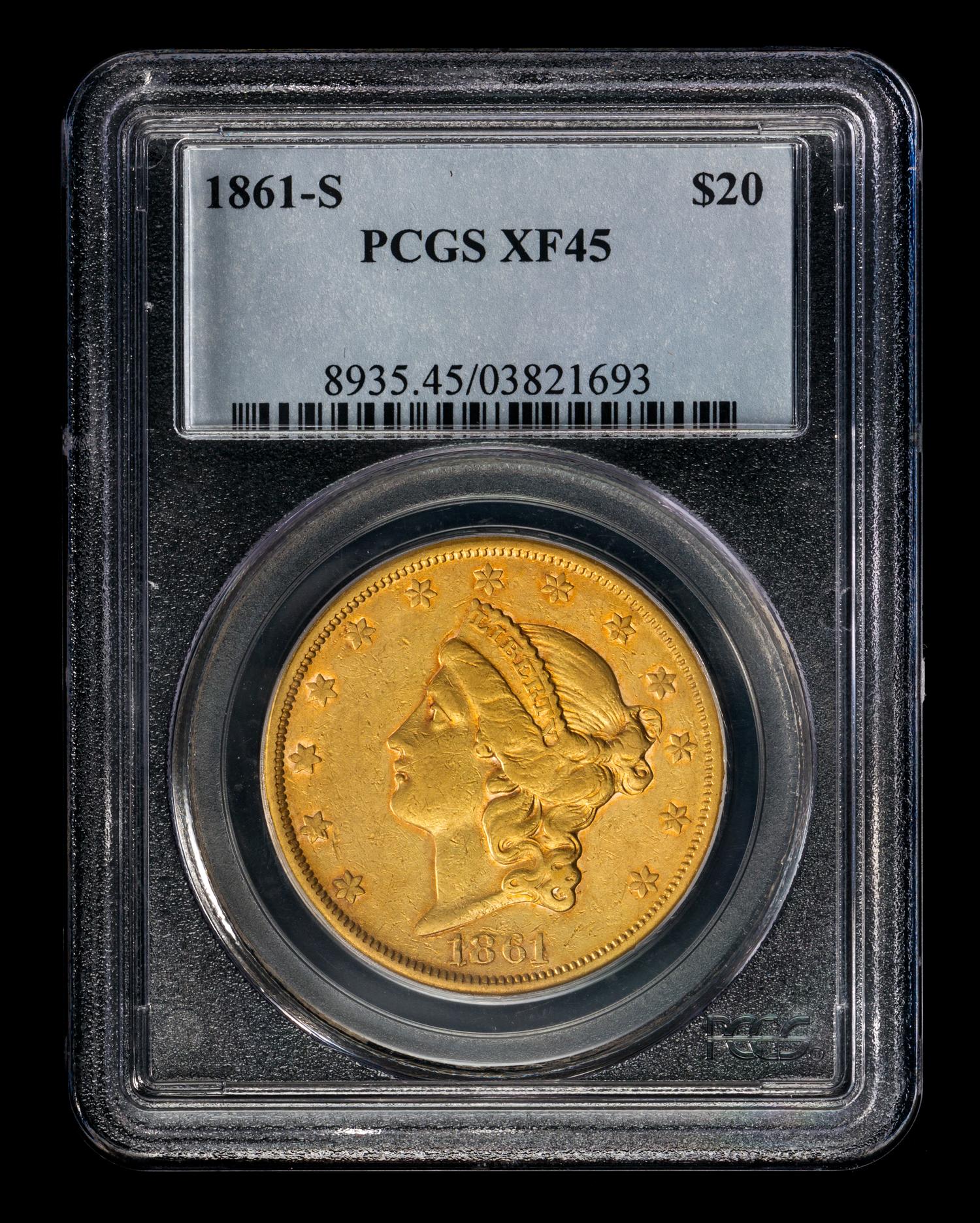 A United States 1861-S Liberty Head $20 Gold Coin