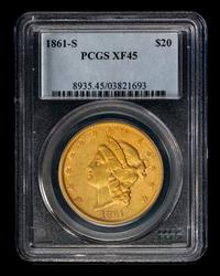 A United States 1861-S Liberty Head $20 Gold Coin