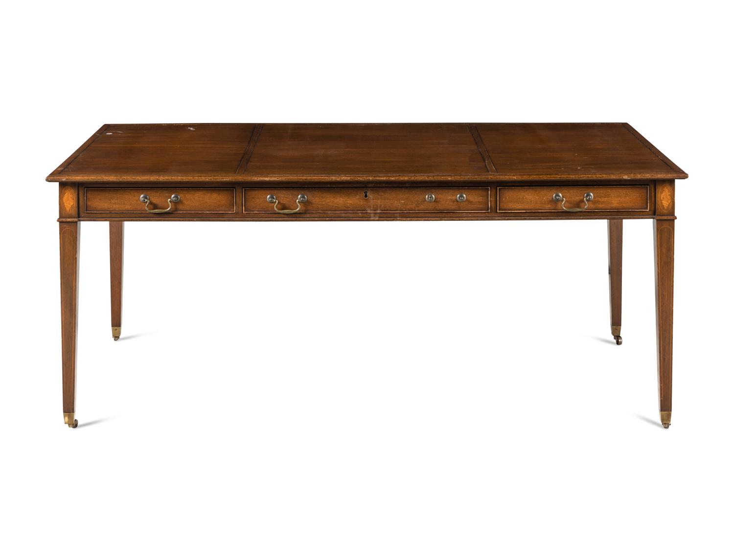 A Kittinger George III Style Satinwood Inlaid Mahogany Desk