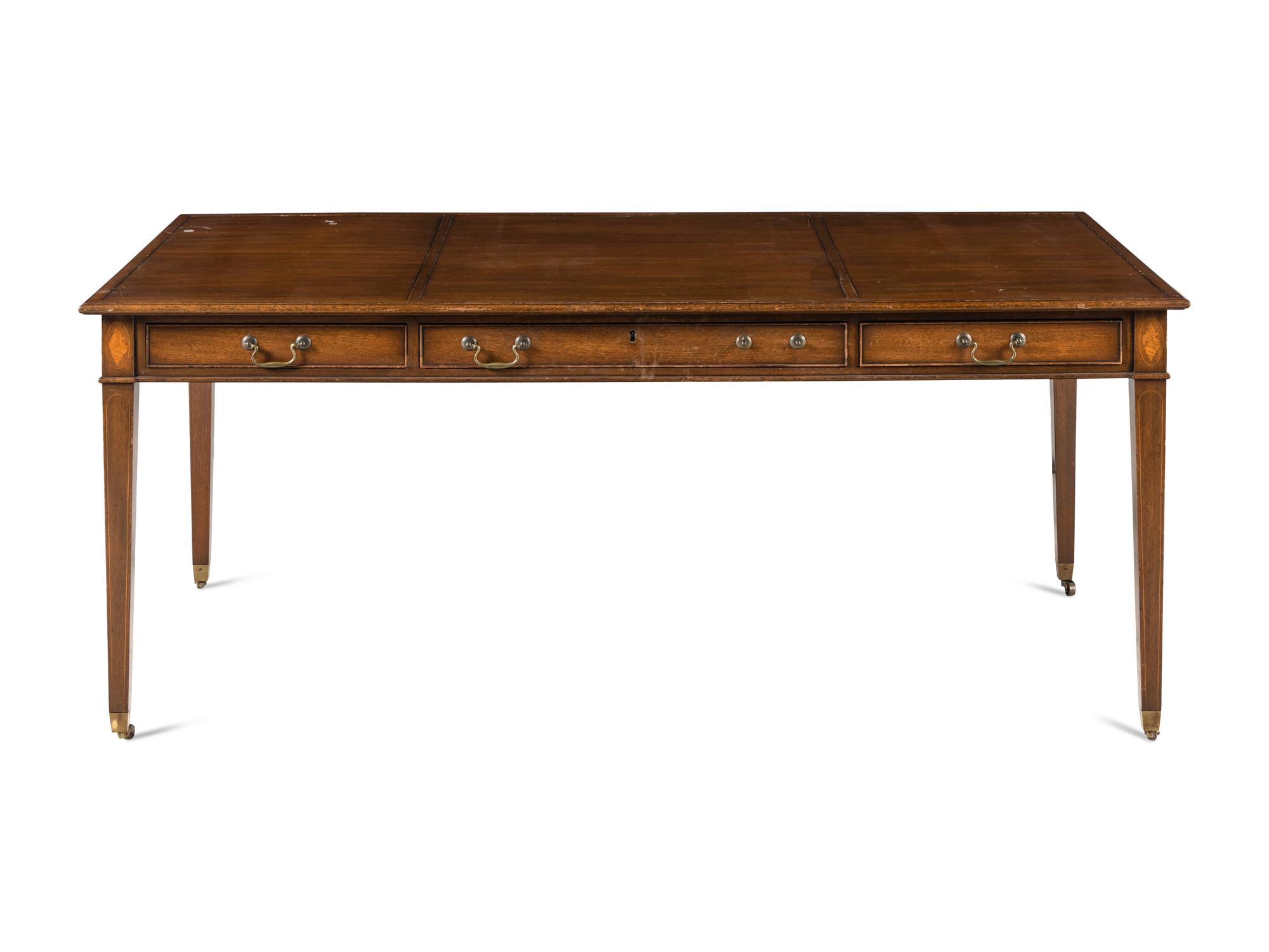 A Kittinger George III Style Satinwood Inlaid Mahogany Desk