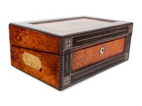 An Early Victorian Mother-of-Pearl Inlaid Amboyna and Burlwood Writing Slope