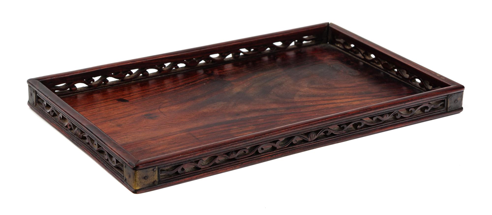 A Chinese Hardwood Rectangular Serving Tray Length 11 1/8 inches.