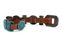 Navajo or Zuni Sterling Silver and Turquoise Cluster Concha Belt