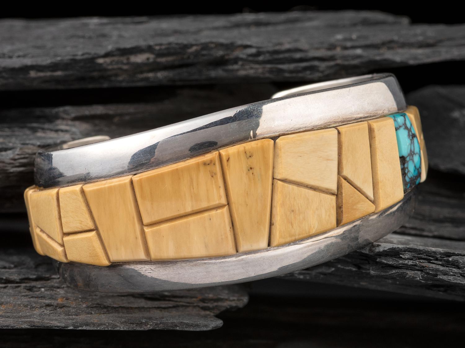 Sterling Silver and Cobblestone Inlay Cuff Bracelet
