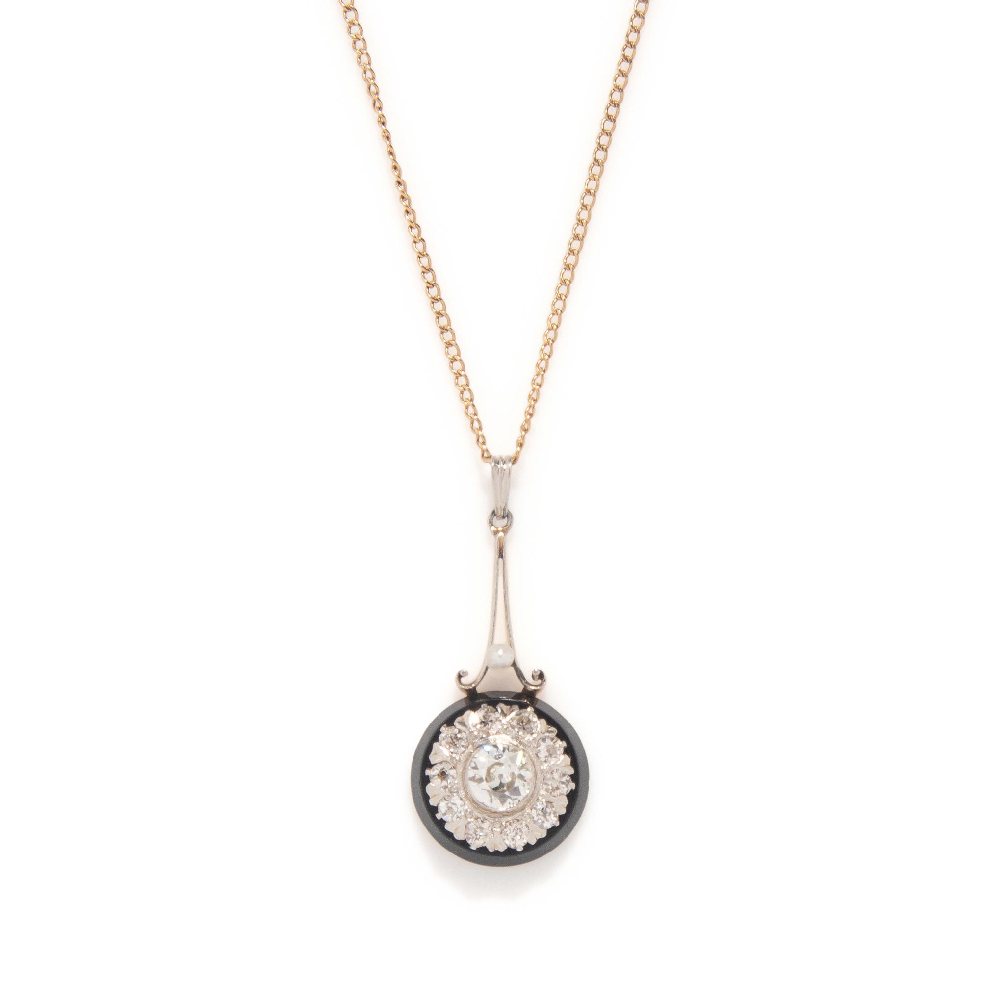 ANTIQUE, DIAMOND AND BLACK ONYX PENDANT