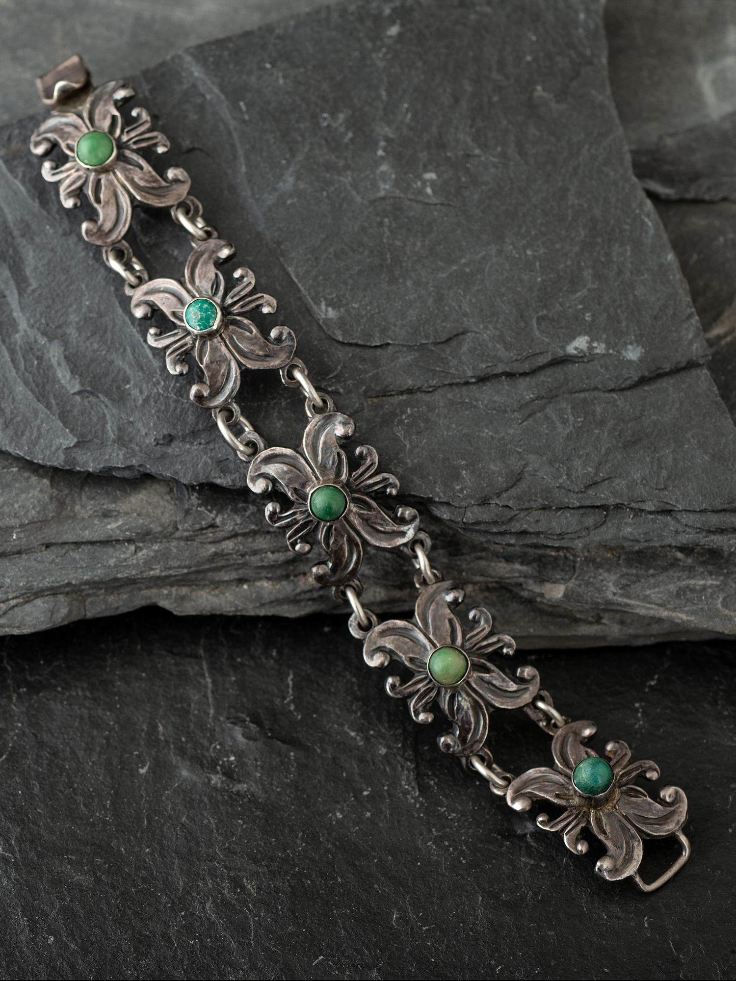 Mexican Silver and Turquoise Link Bracelet