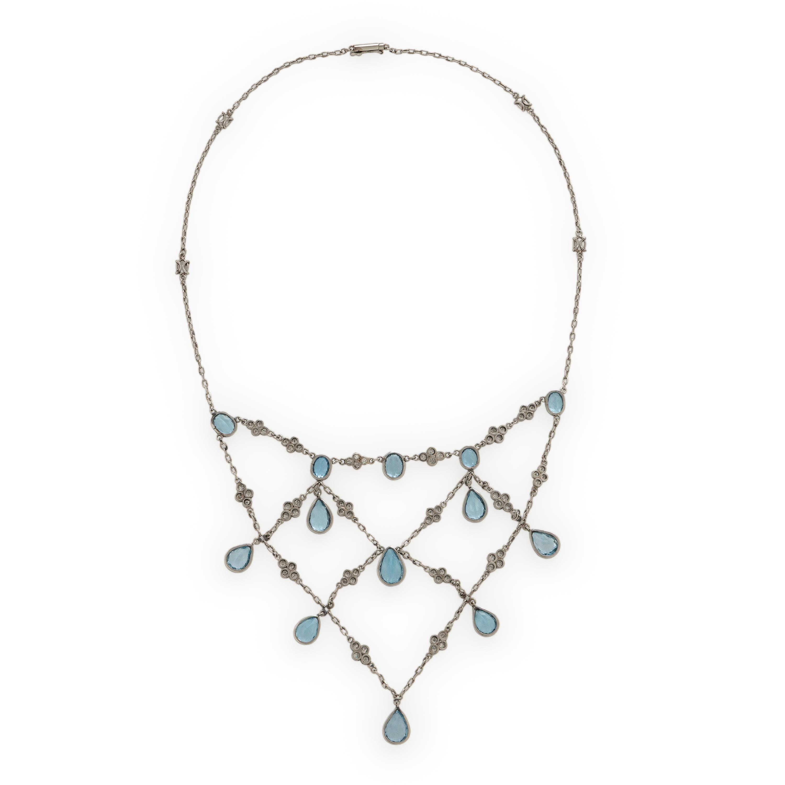 Blue Topaz, Diamond, and Platinum Festoon Necklace