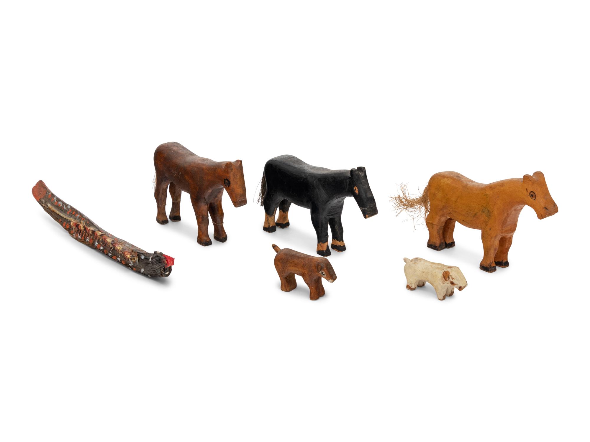 A Group of Three Horses, Two Dogs and a Snake
