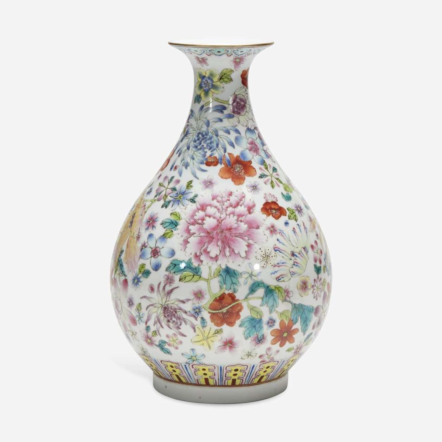 A Chinese famille rose-decorated "100 Flowers" vase, Yuhuchunping 粉彩百花瓶 Xuantong six-character mark and possibly of the period ????? ????