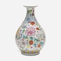 A Chinese famille rose-decorated "100 Flowers" vase, Yuhuchunping 粉彩百花瓶 Xuantong six-character mark and possibly of the period ????? ????