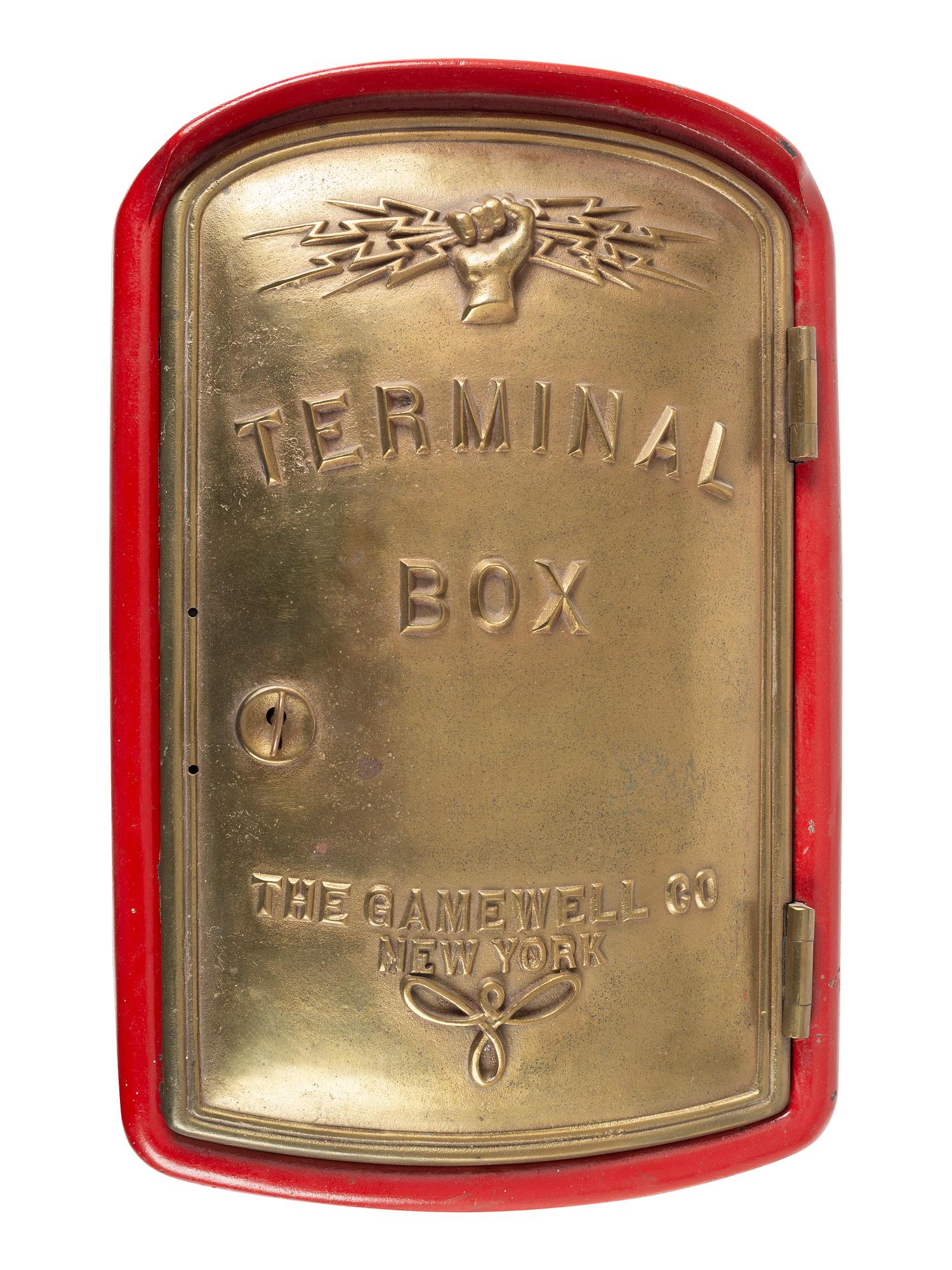 A Gamewell Co. Brass and Cast Iron Wall Mounted Electric Terminal Box