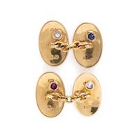 YELLOW GOLD, DIAMOND AND GEMSTONE CUFFLINKS