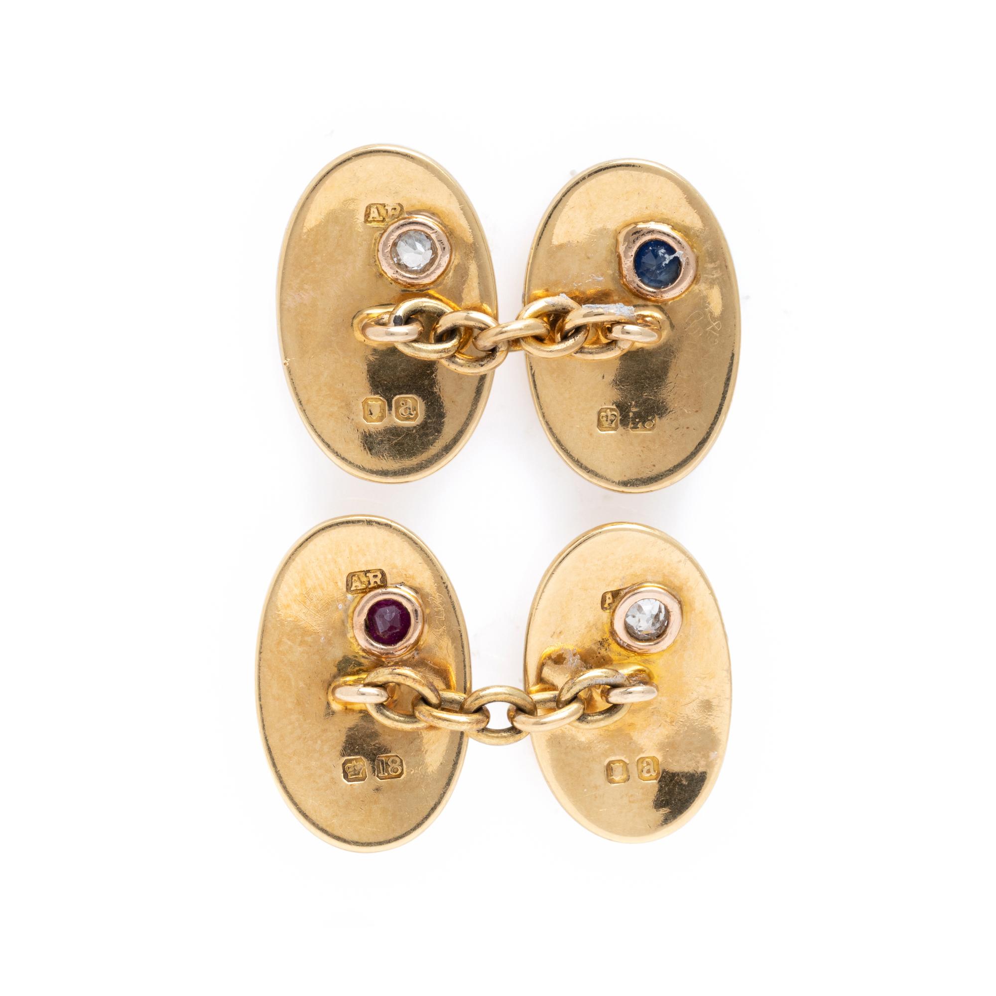 YELLOW GOLD, DIAMOND AND GEMSTONE CUFFLINKS