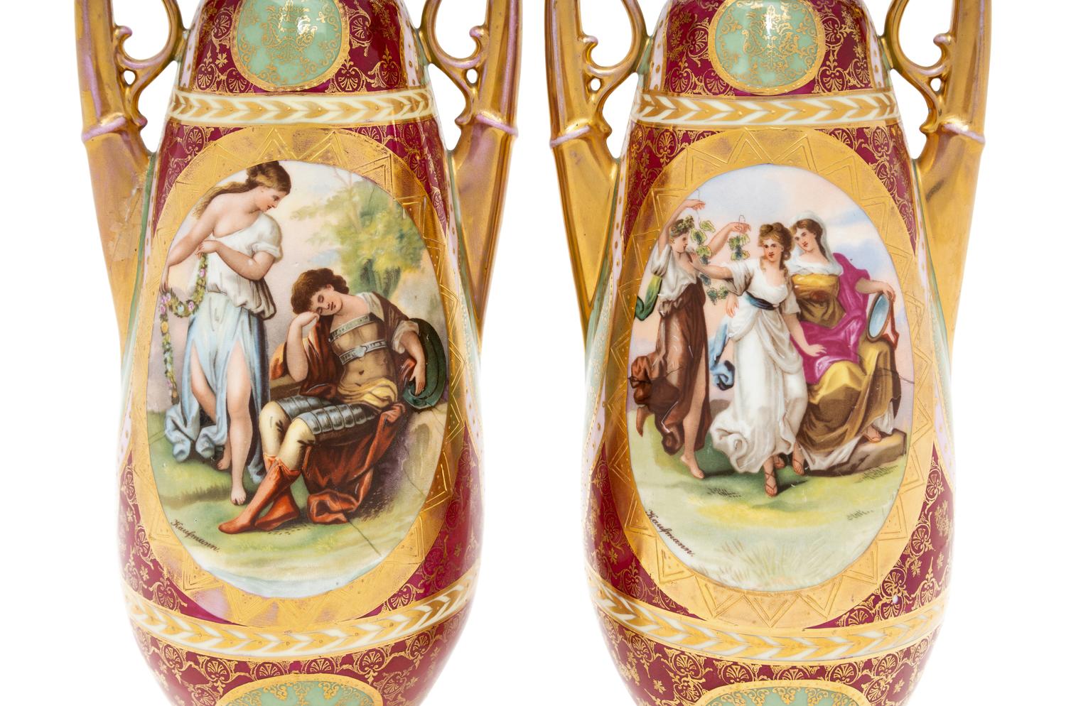 A Pair of Vienna Style Porcelain Vases