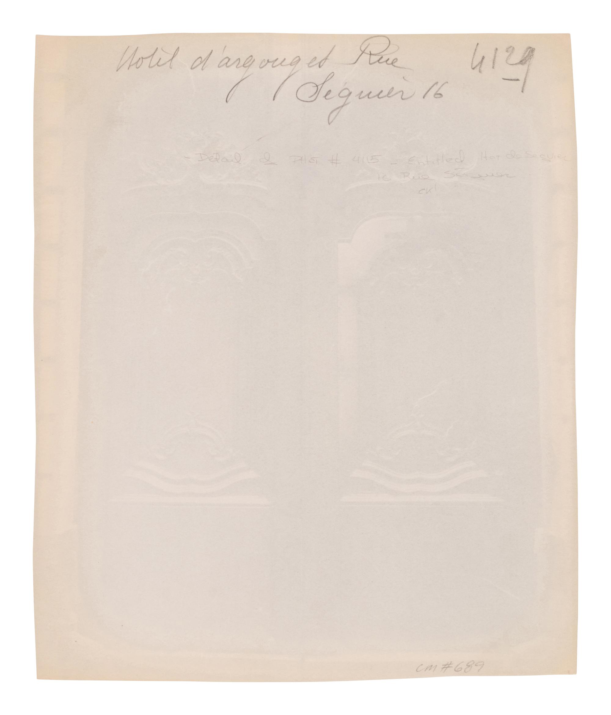 A group of three photographs ( Hôtel de la Comtess de Verrue, rue du Regard , 1899; Hôtel de Gouffier, rue de Varenne 56 , 1899-1900; Hôtel d'Argouges, rue Seguier 16 , 1900)