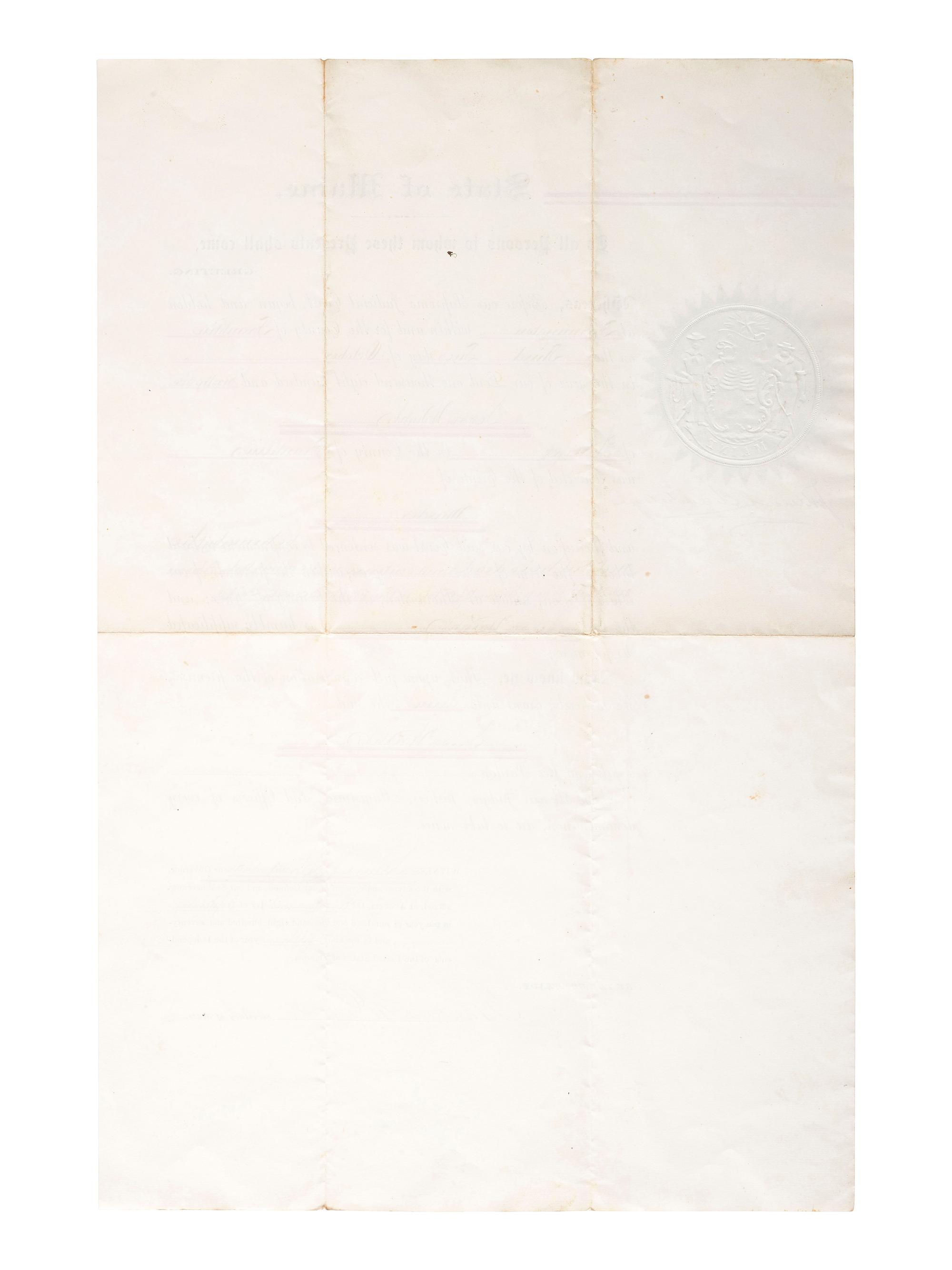 [CIVIL WAR]. CHAMBERLAIN, Joshua L. (1828-1914). Pardon of a murderer signed ("Joshua L. Chamberlain") as Governor of Maine, 22 September 1870.