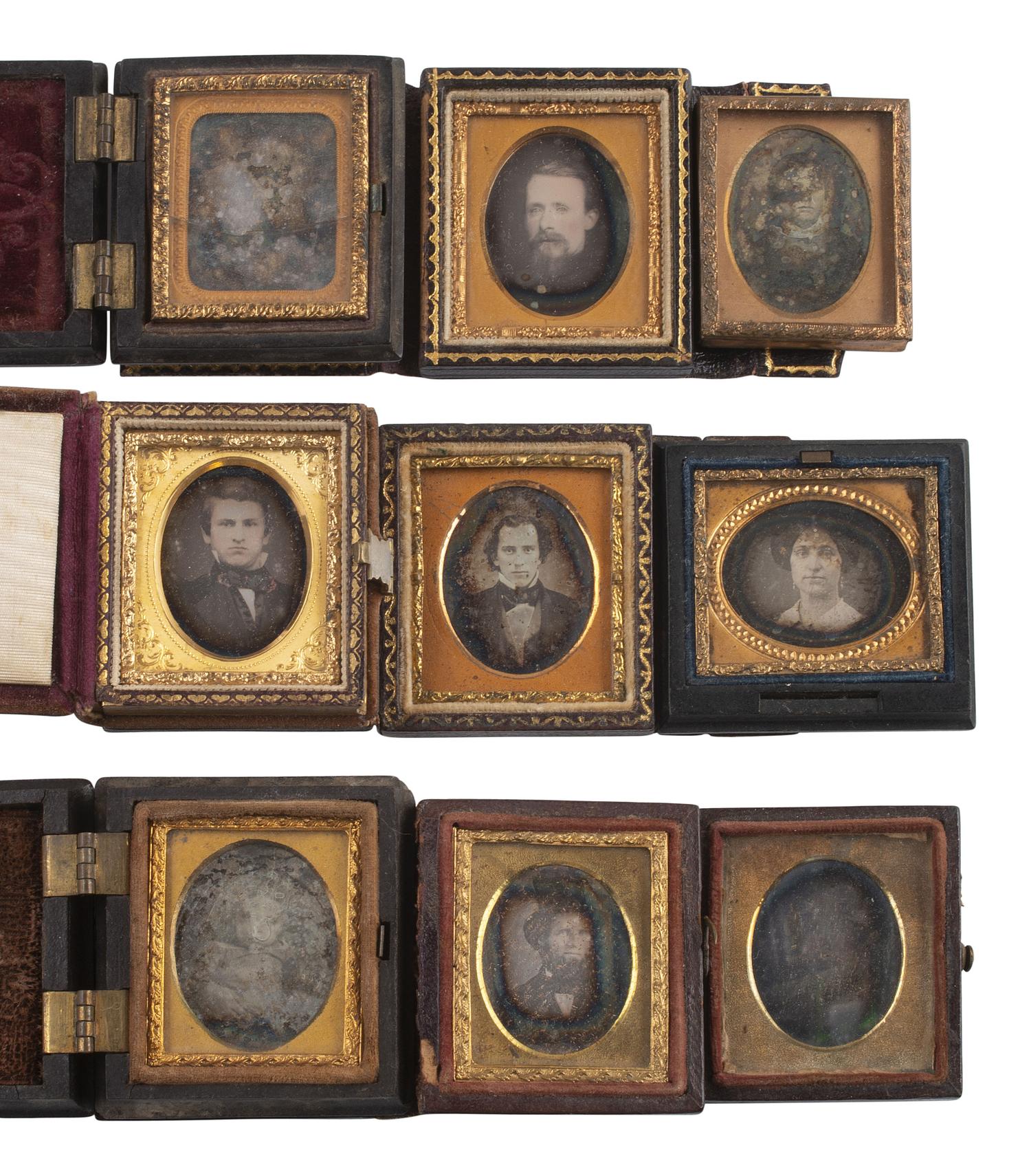 [EARLY PHOTOGRAPHY]. 74 sixteenth plate daguerreotypes of men, women, & children of varying ages.