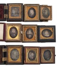 [EARLY PHOTOGRAPHY]. 74 sixteenth plate daguerreotypes of men, women, & children of varying ages.