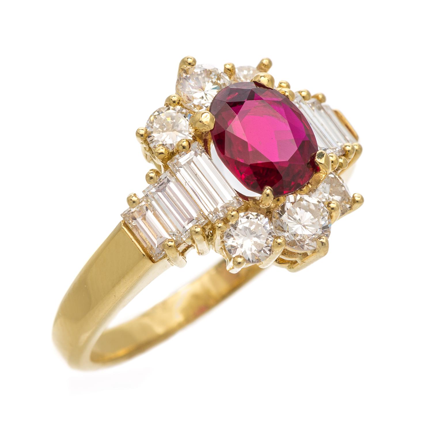 An 18 Karat Yellow Gold, Diamond and Ruby Ring, 3.60 dwts.