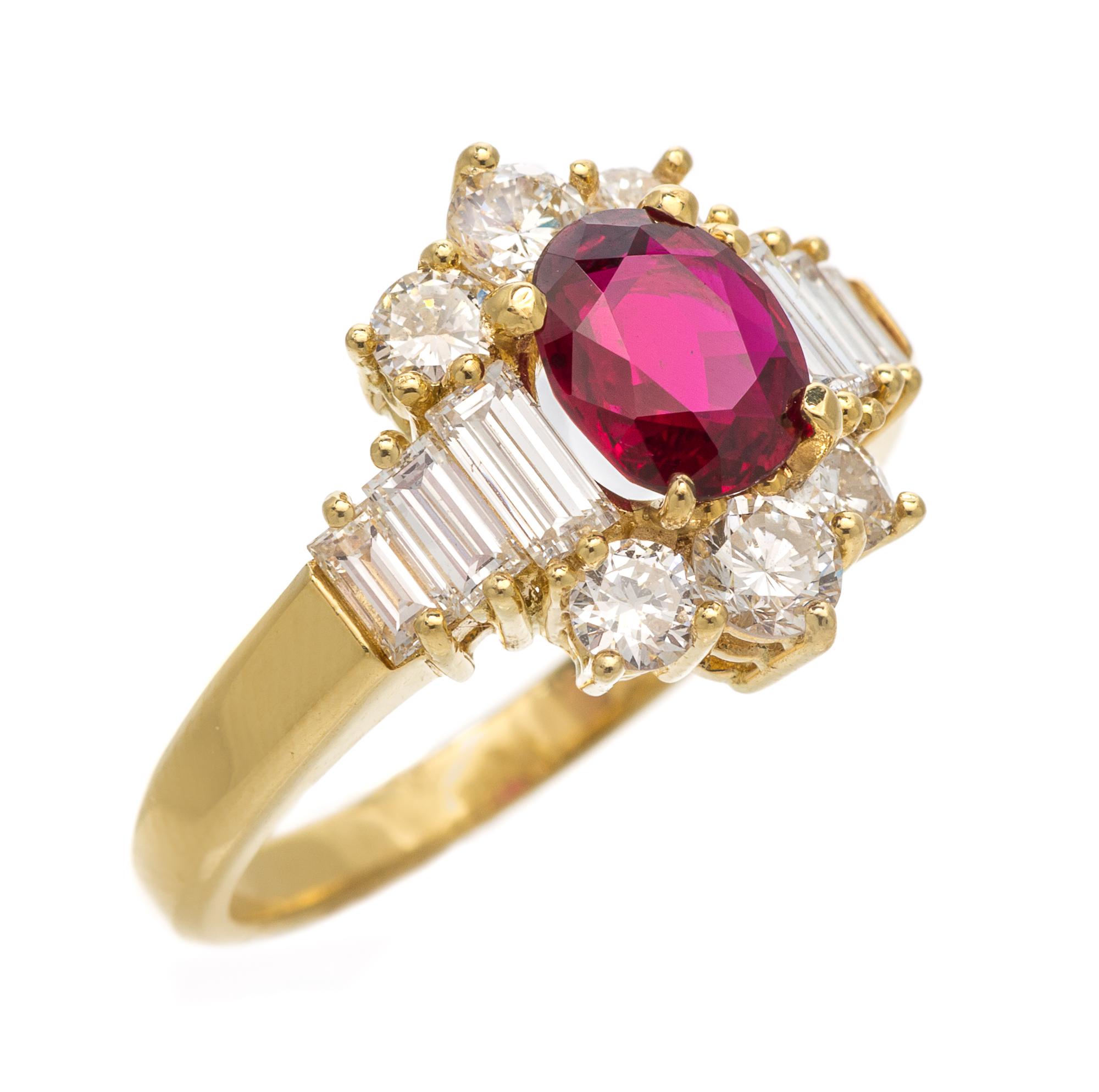 An 18 Karat Yellow Gold, Diamond and Ruby Ring, 3.60 dwts.