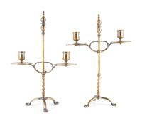 A Pair of Continental Brass Two-Light Telescoping Candelabra