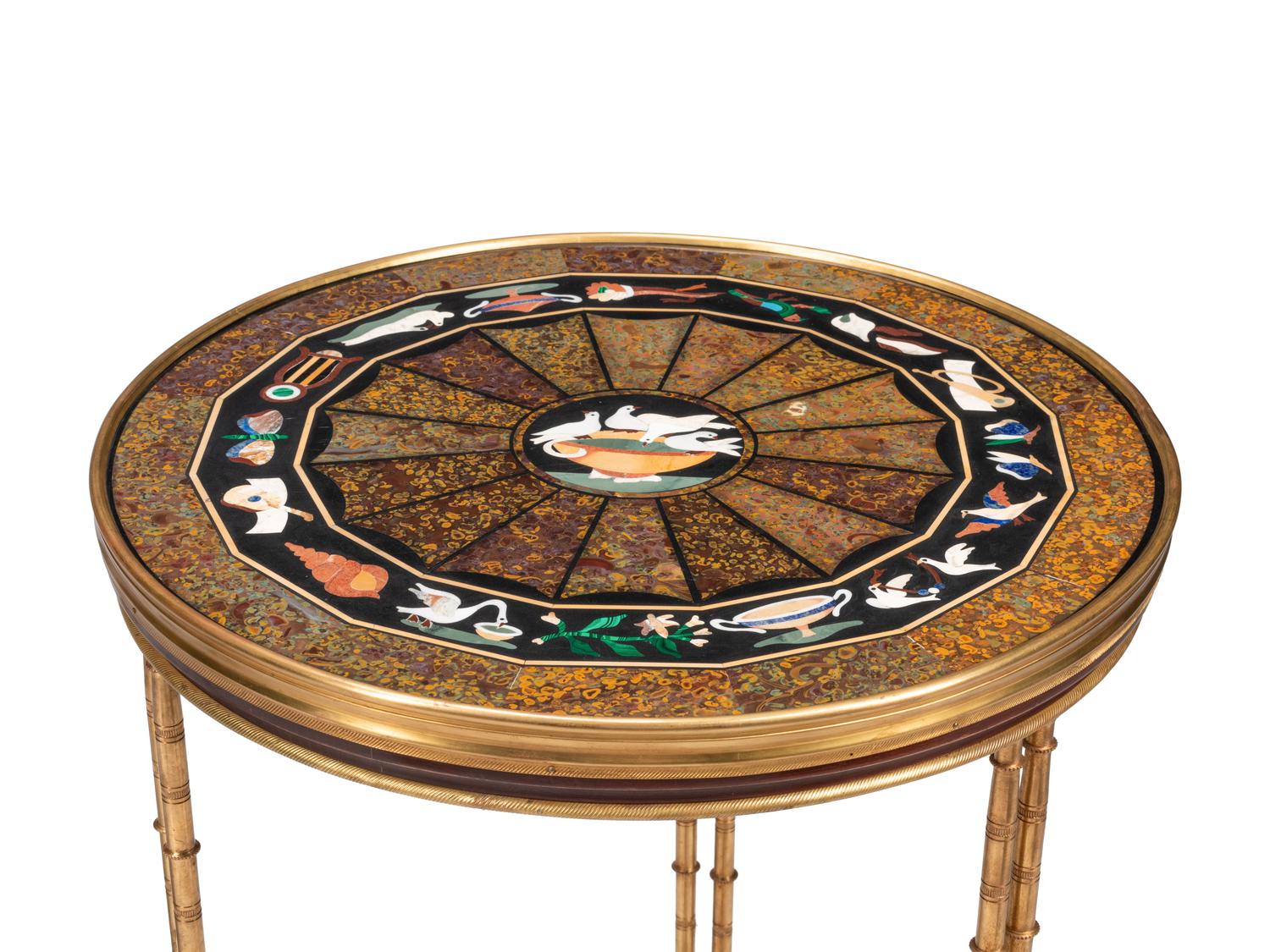 A Pair of Gilt Bronze and Pietra Dura Side Tables